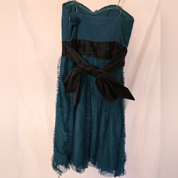 Max & Cleo Dark Jade Sophia Strapless Sweetheart Dress Size 2 Ruffle Tulle - Picture 3 of 16